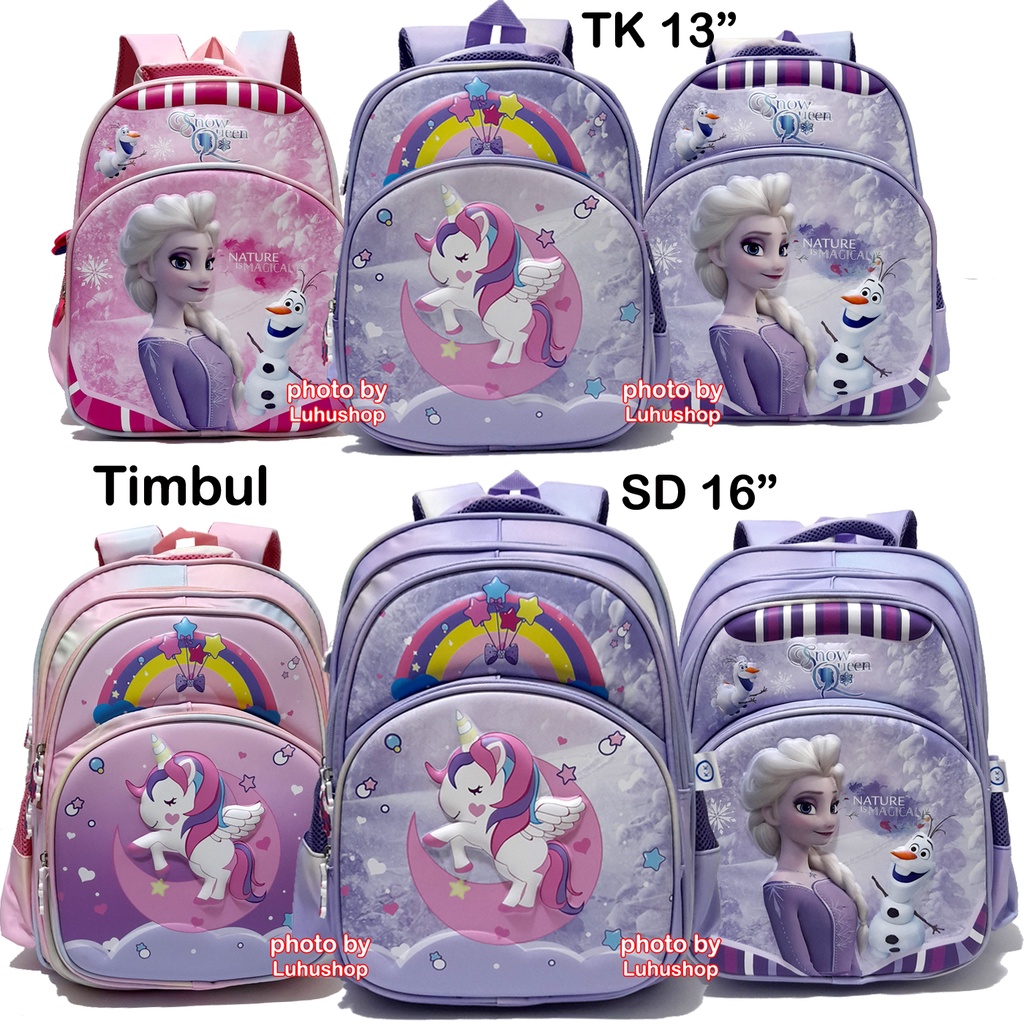 Tas Timbul Anak Ransel Perempuan SD / TK KK 16079 Unicorn Frosen Tas Anak Perempuan Ransel Anak Perempuan