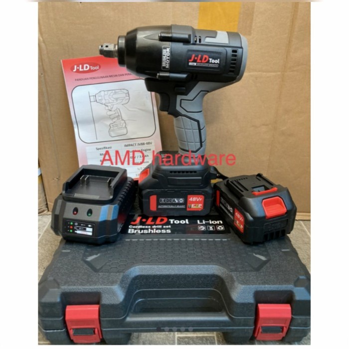 Mesin Bor Jld 88F Cordless Impact Wrench Torsi 550Nm Bor Buka Sock Brushless Set