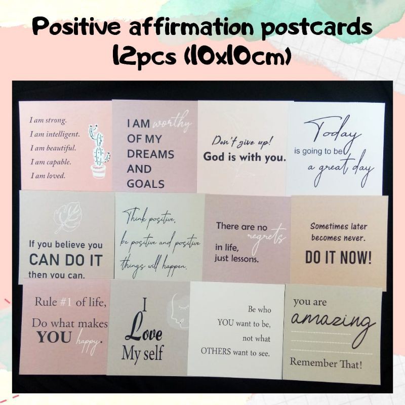 

Positive affirmation postcards square 12pcs (10x10cm)