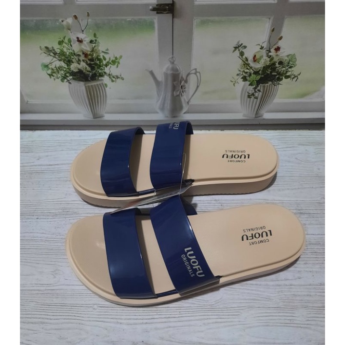 Sandal selop slip on  karet jelly wedges wanita terbaru dari luofu bisa COD sendal jelly karet