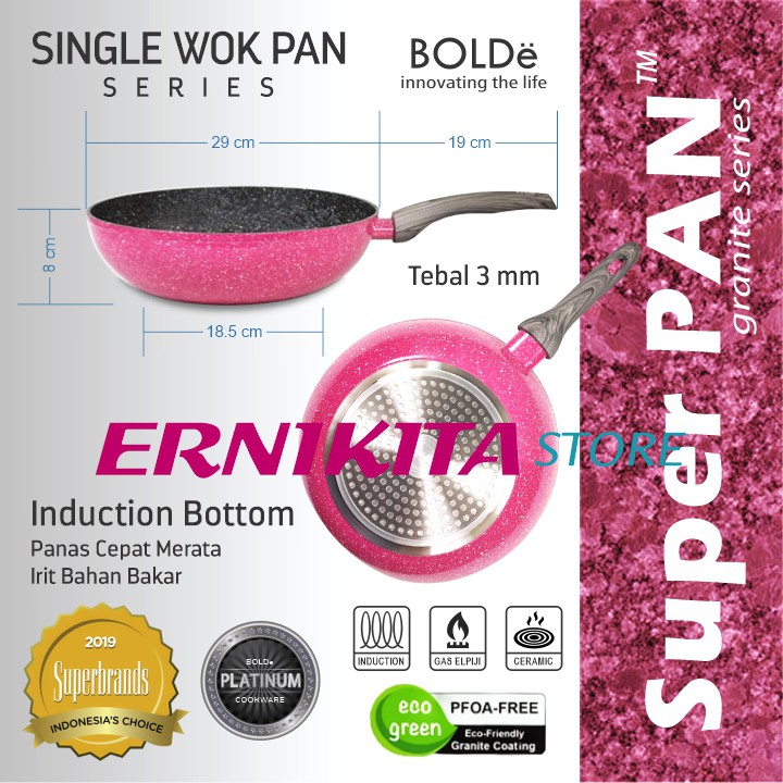 BOLDe WOK PAN 28 CM - Super Pan Wajan Black Pink Granite Coating