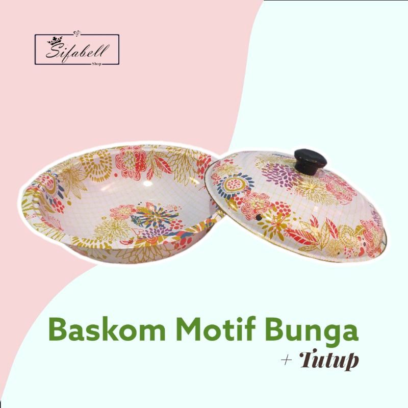 Baskom Stainless Plus Tutup 26 cm Motif Bunga Premium