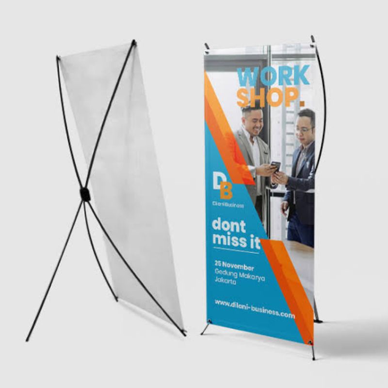 PAKET X-Banner XBanner X Banner Print Spanduk Flexi Plus Tiang Ukuran Standar 60x160