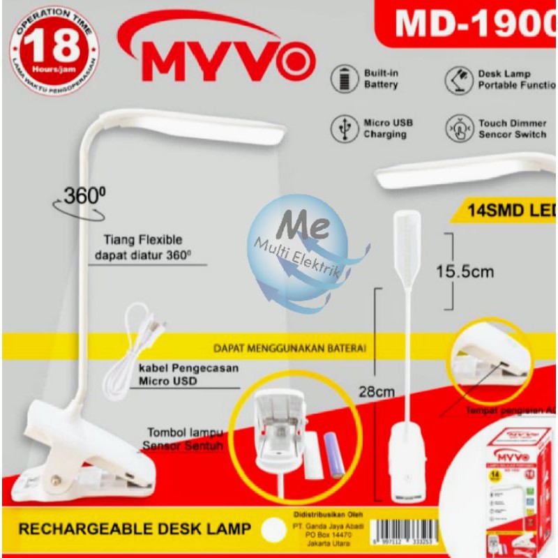 Lampu belajar LED jepit Myvo md-1900-1