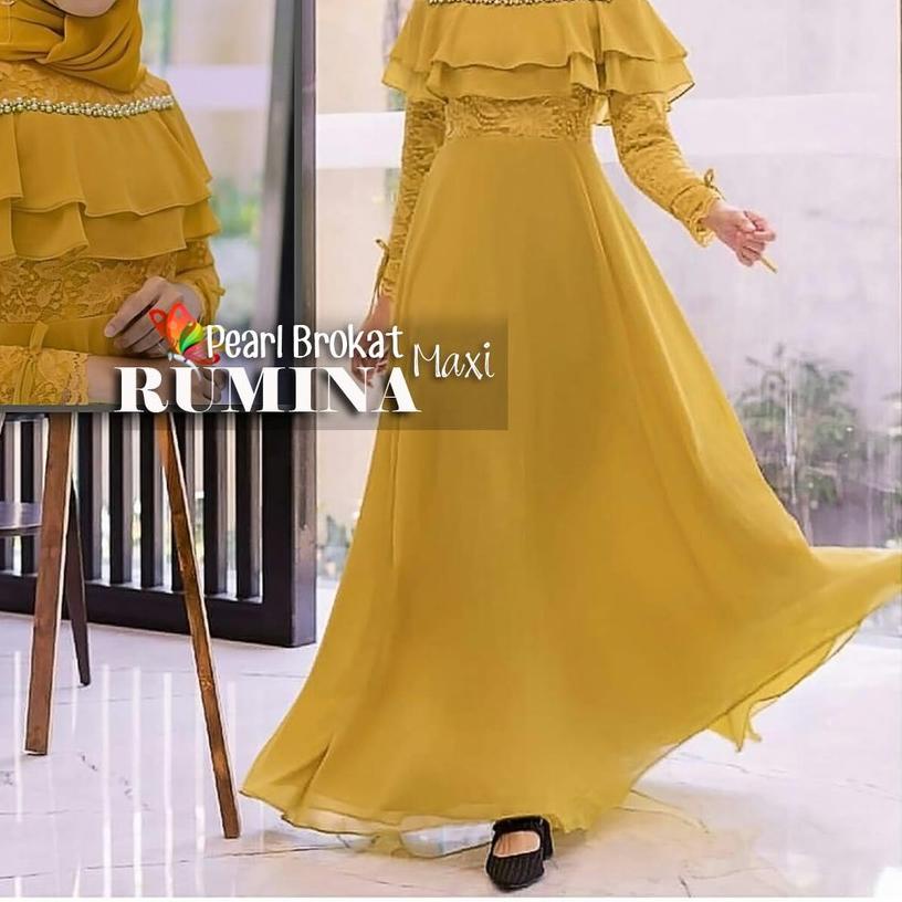 ☜ GAMIS DRESS MUSLIM RUMINA BRUKAT PEARL | MAXI DRESS MURAH MOSCREPE BROKAT AKSEN MUTIARA MEWAH ♬