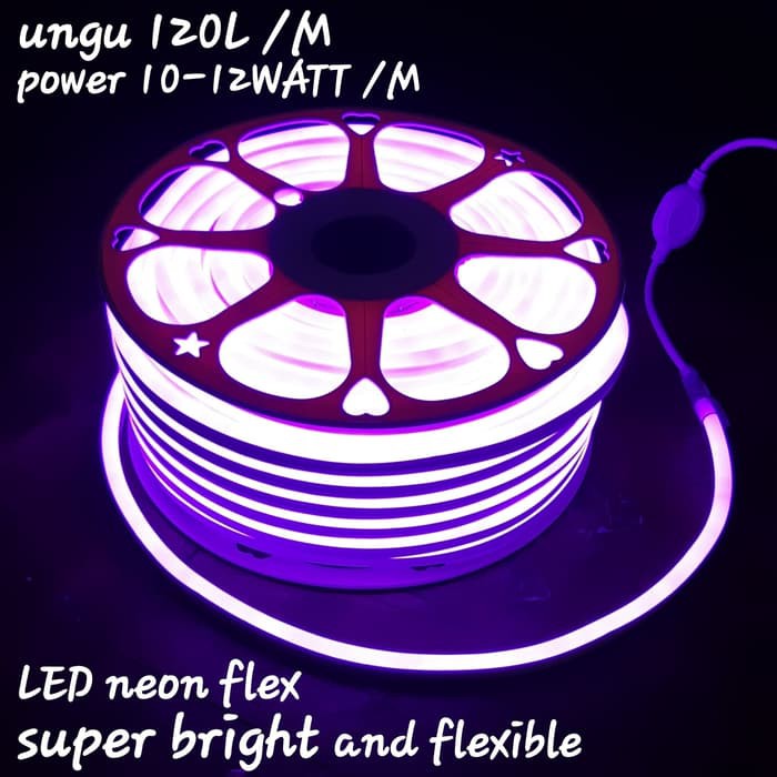 lampu Led neon flex smd 2835 120Leds per meter ungu 10 meter