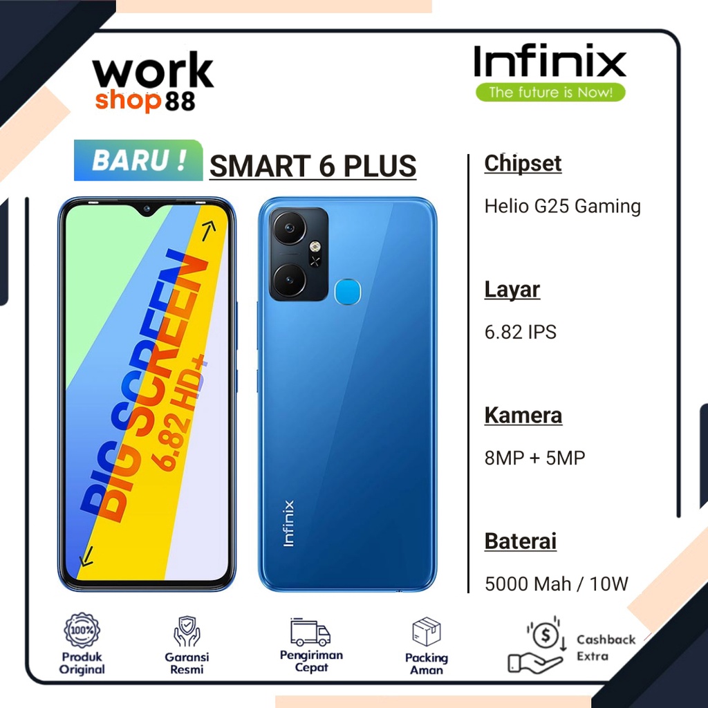 Produk Baru - Hp Infinix Smart 6 Plus [ 3GB + 3GB Extended Up To Ram 6GB ] | Rom 64GB - New Original