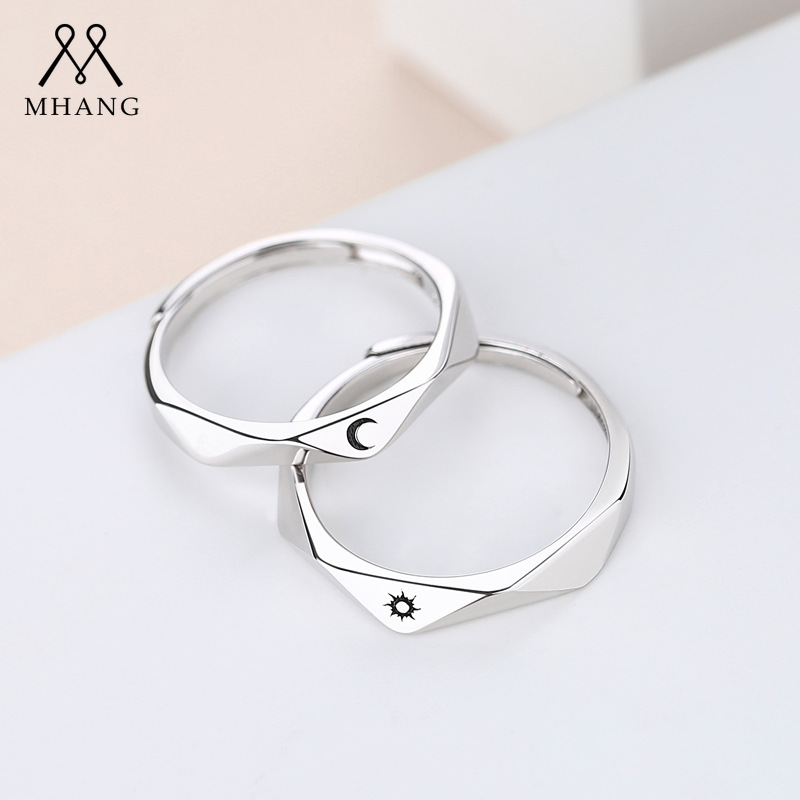 【MHANG】Cincin Pasangan Sweet Sun Moon Fashion Cincin Geometris Belah Ketupat Proposal / Hadiah Pernikahan