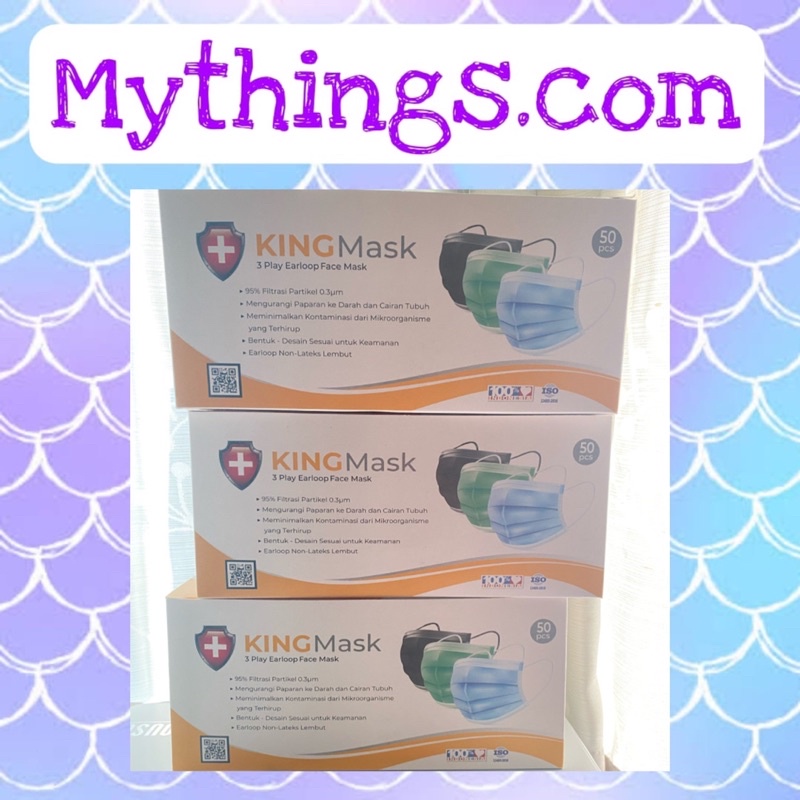 Masker King Mask Biru/ MOUSON/ ALKINDO Earloop 50pcs ISO KEMENKES