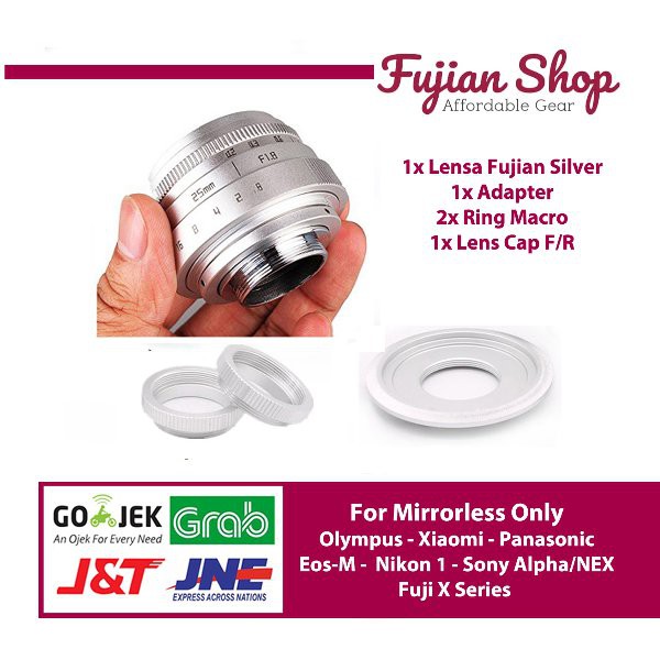 Paling Murah   Lensa Manual mirrorless Fujian 25mm f1.8 CCTV Lens Mk ii Silver buat sony Nex