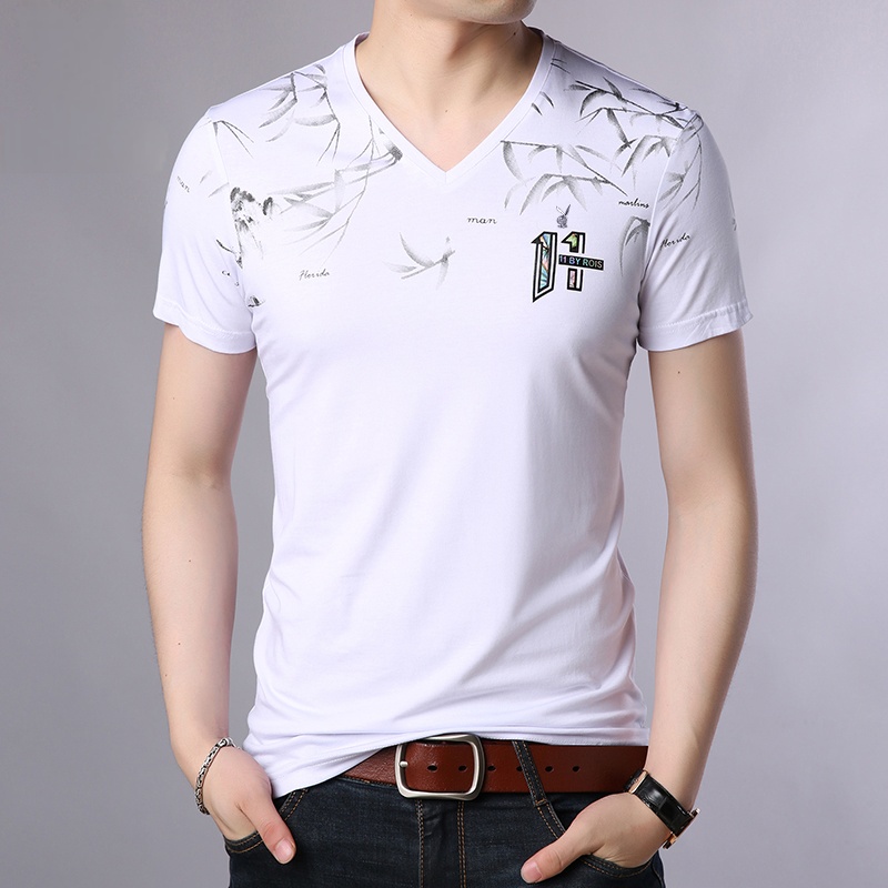 Baju Kaos Distro V-Neck Pria Light Bambu T-Shirt Lengan Pendek Keren