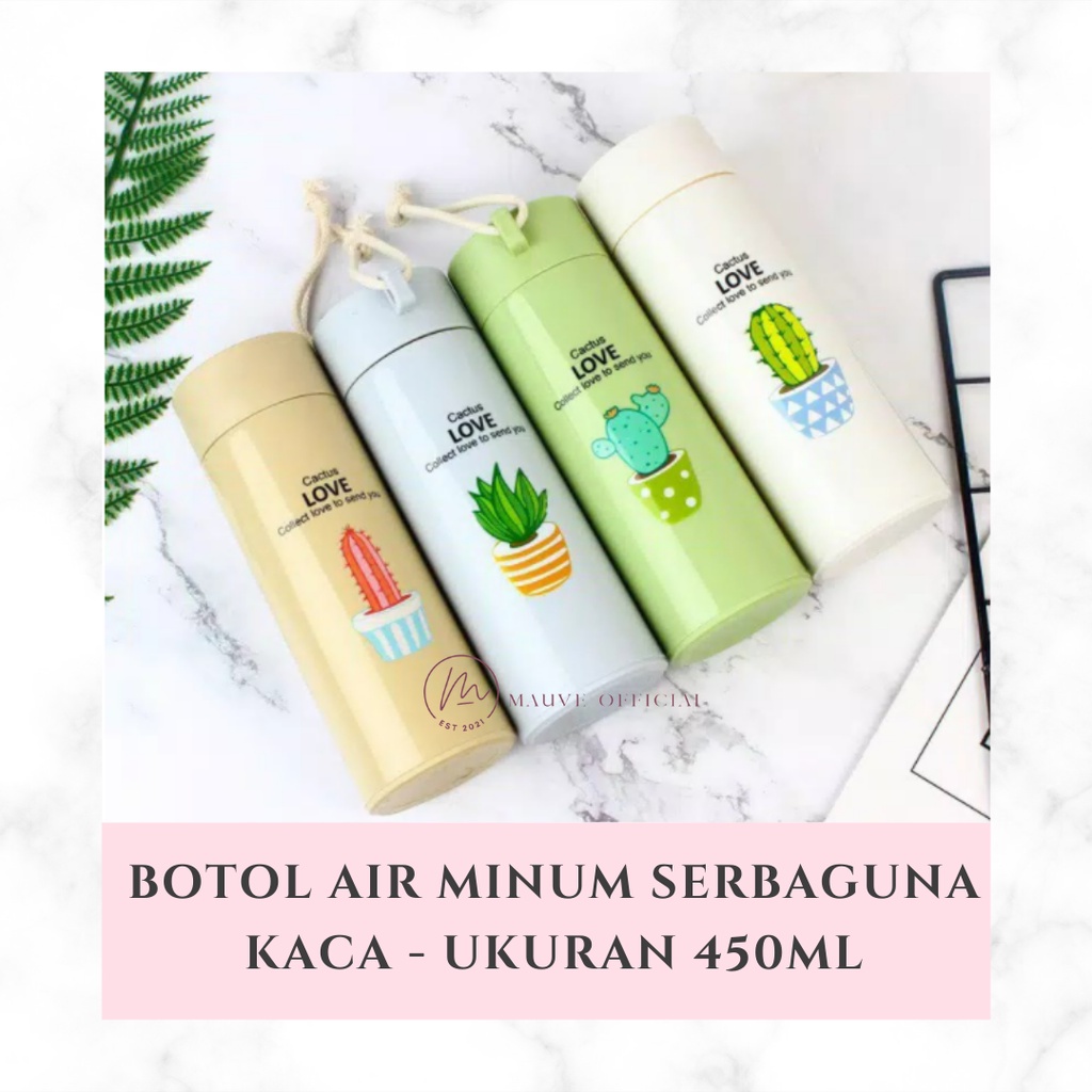 Jual Botol Minum Kaca Motif Kaktus 400ML Tumbler Kekinian Botol Minum