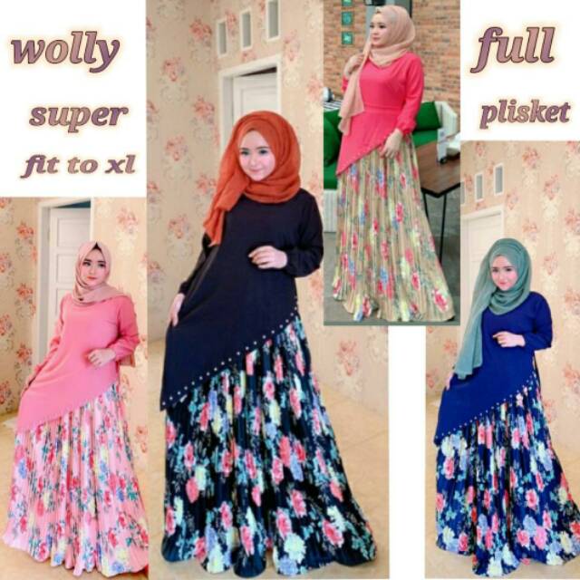Gamis bunga Dress plisket bunga
