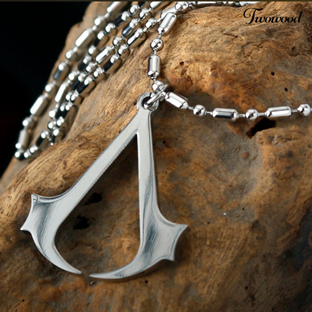 Kalung Rantai Liontin Logo Game Assassin 's Creed Altair Bahan Baja Untuk Pria