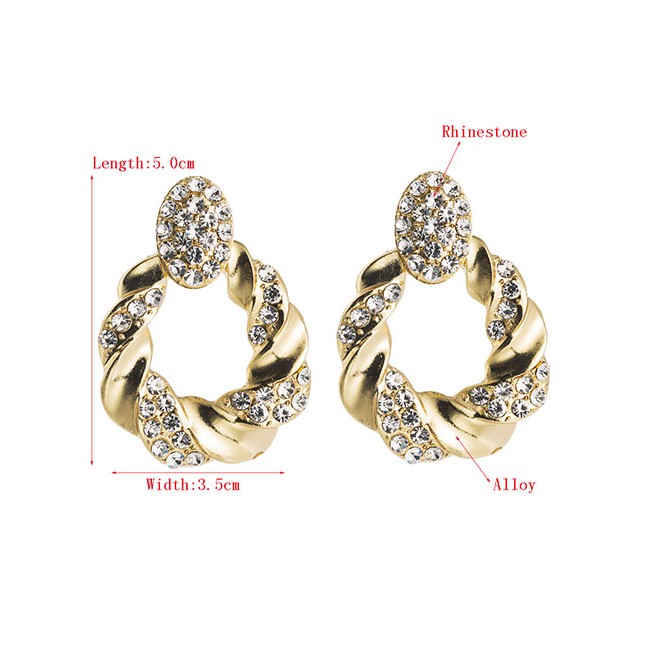 LRC Anting Tusuk Fashion Rhinestone Gold Alloy Diamond Geometric Earrings D94275