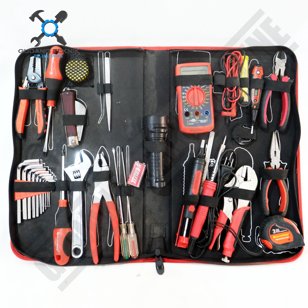 Peralatan Elektronik Tool SET 32pcs MAXPOWER / Alat Tang Obeng Kunci Inggris Pisau Meteran Solder - Elektronic Tool MAXPOWER