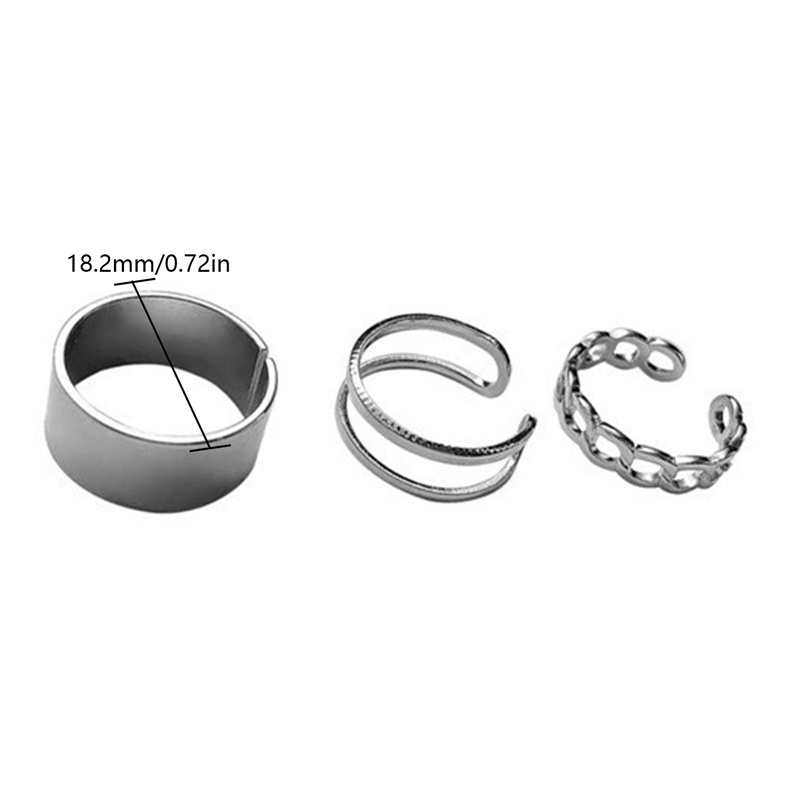 3pcs / Set Cincin Adjustable Warna Silver Gaya Korea Untuk Pria Dan Wanita