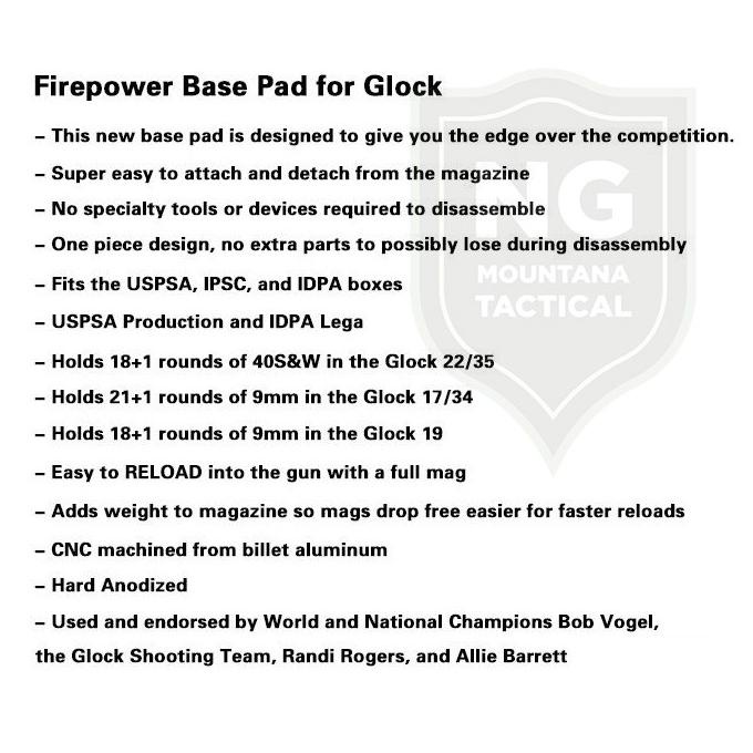 Firepower Magazine Mag Base Pad Extender For Gl Cnc Ipsc Competition