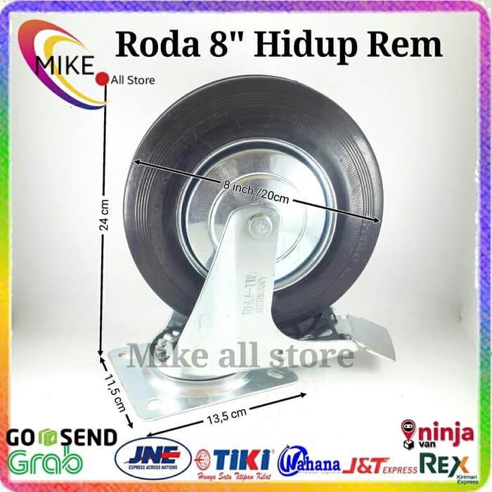 Roda Troli 8" Hidup rem Roda Karet 8inch 8 inch Troly Gerobak Trolley