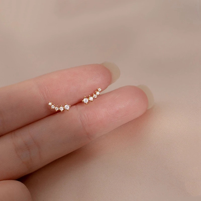 Anting Stud Mini Bahan 925 Sterling Silver Aksen Zircon Gaya Korea Untuk Wanita