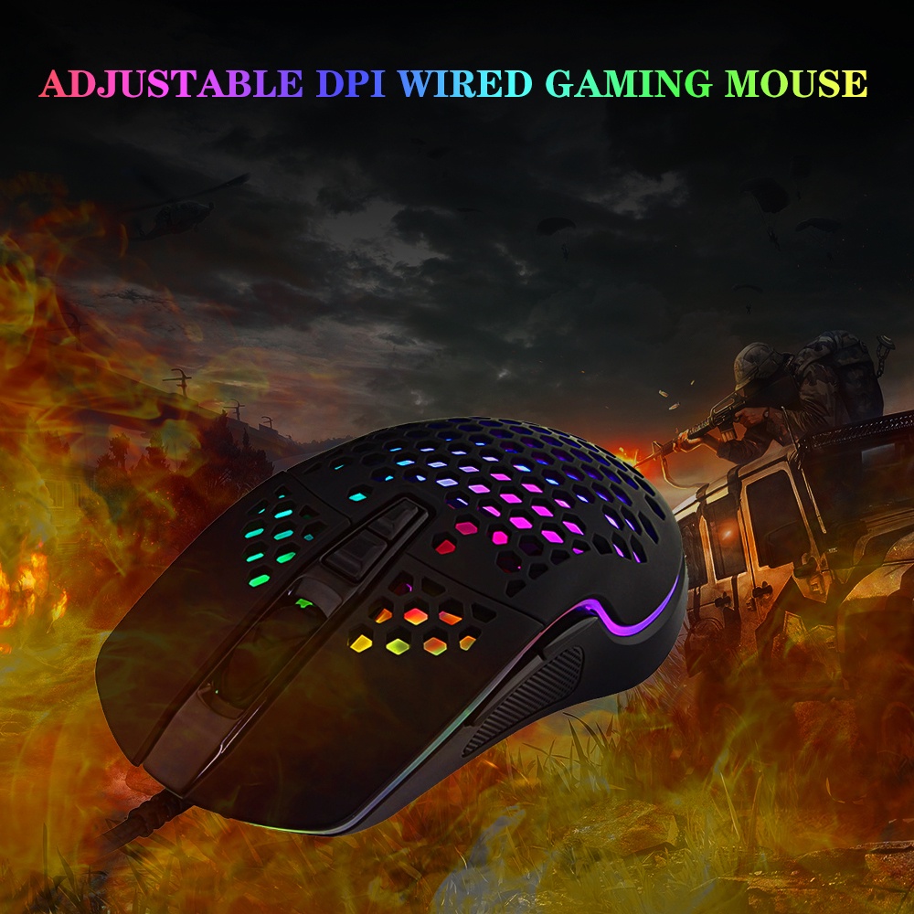 Mouse Kabel Terang Untuk Gaming Honeycomb Mouse Hollow Hole Bright Wired Mouse Mouse Mouse Gamer Optik Dengan LED RGB