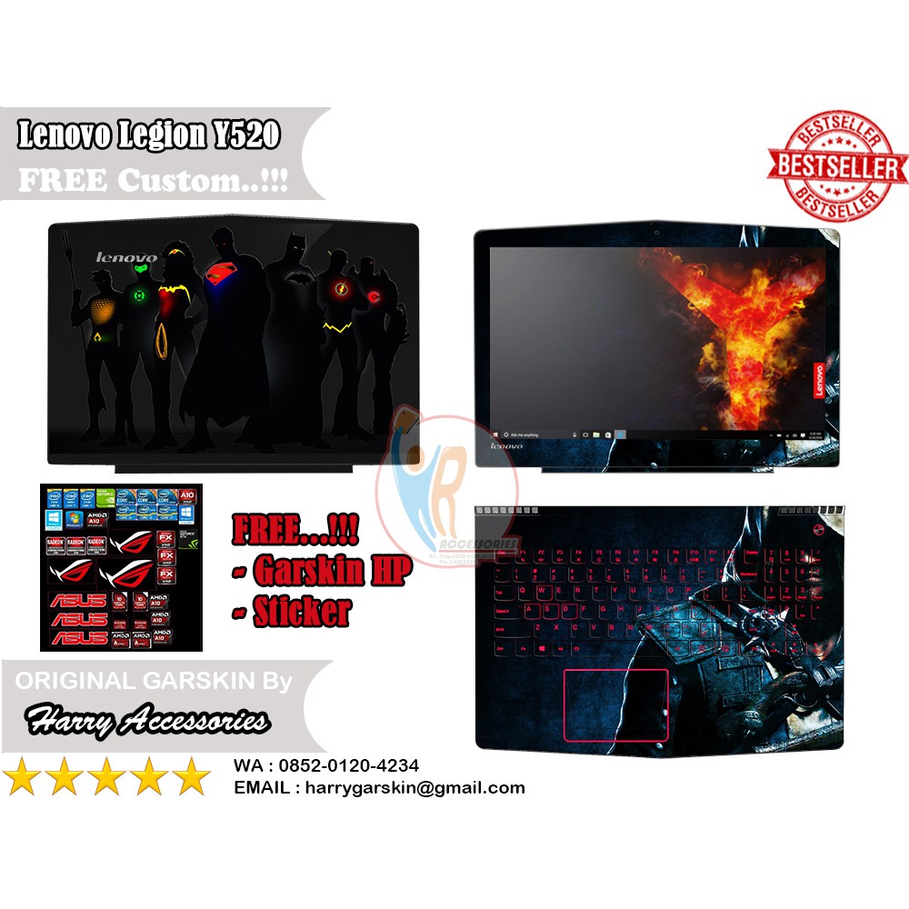 Original Garskin Laptop Full Body Lenovo Legion Y520 Motif Hero - Free Custom Gambar