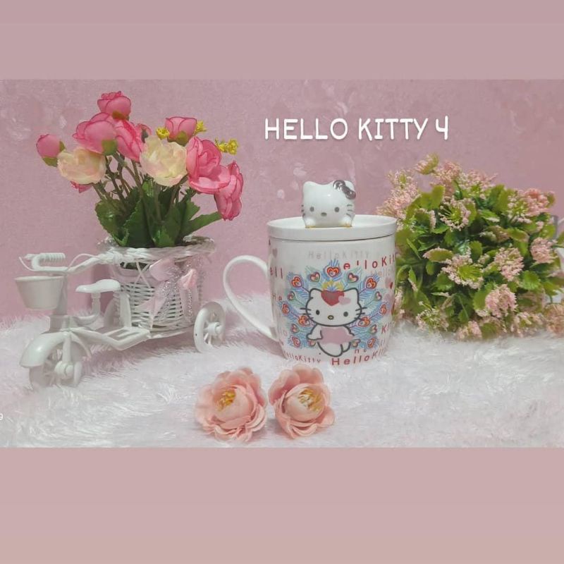 mug hello kitty tutup keramik pink shabby