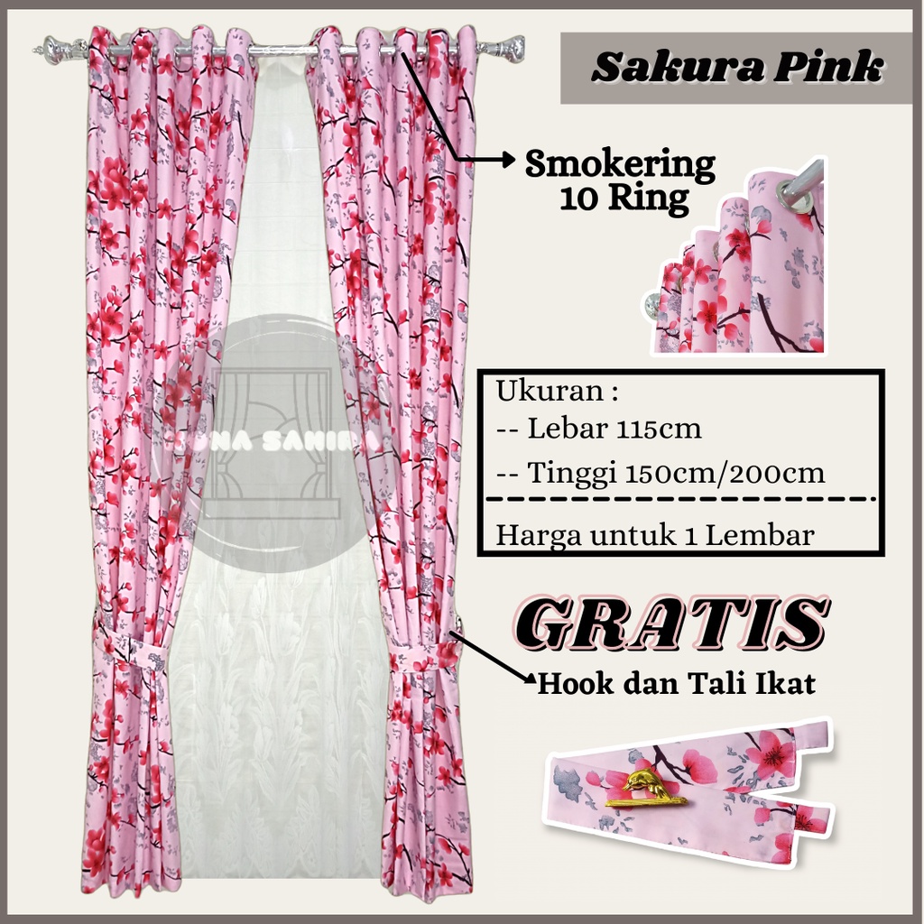 Gorden Sakura Jendela Pintu Minimalis Tirai Model Smokering Murah