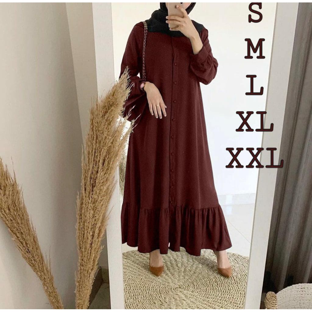 (COD) Bella Gamis Moscrepe 8 Warna / Dress Muslimah / Gamis-Maroon