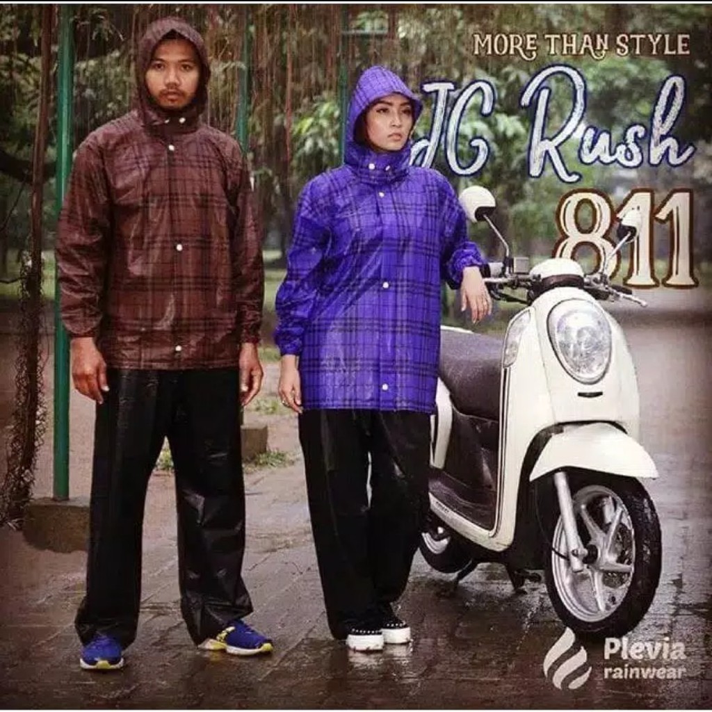 Jas Hujan Stelan Jaket Celana PLEVIA RUSH 811 Motif Kotak Kotak