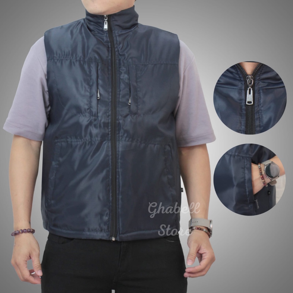 Ghabellstore Jaket Rompi Pria Motor Anti Angin Vest Gelembung Parasut