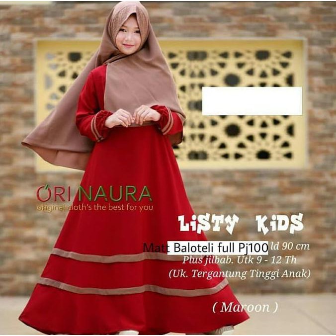Baju Gamis Anak Listy Syari Kids Cr Fit To 8 Sd 10 Thn - Abu