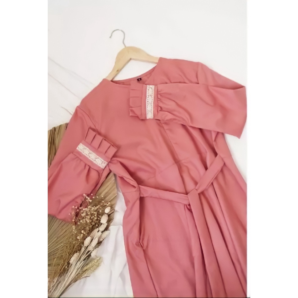 Gamis Wanita Polos Kombinasi Lengan Renda