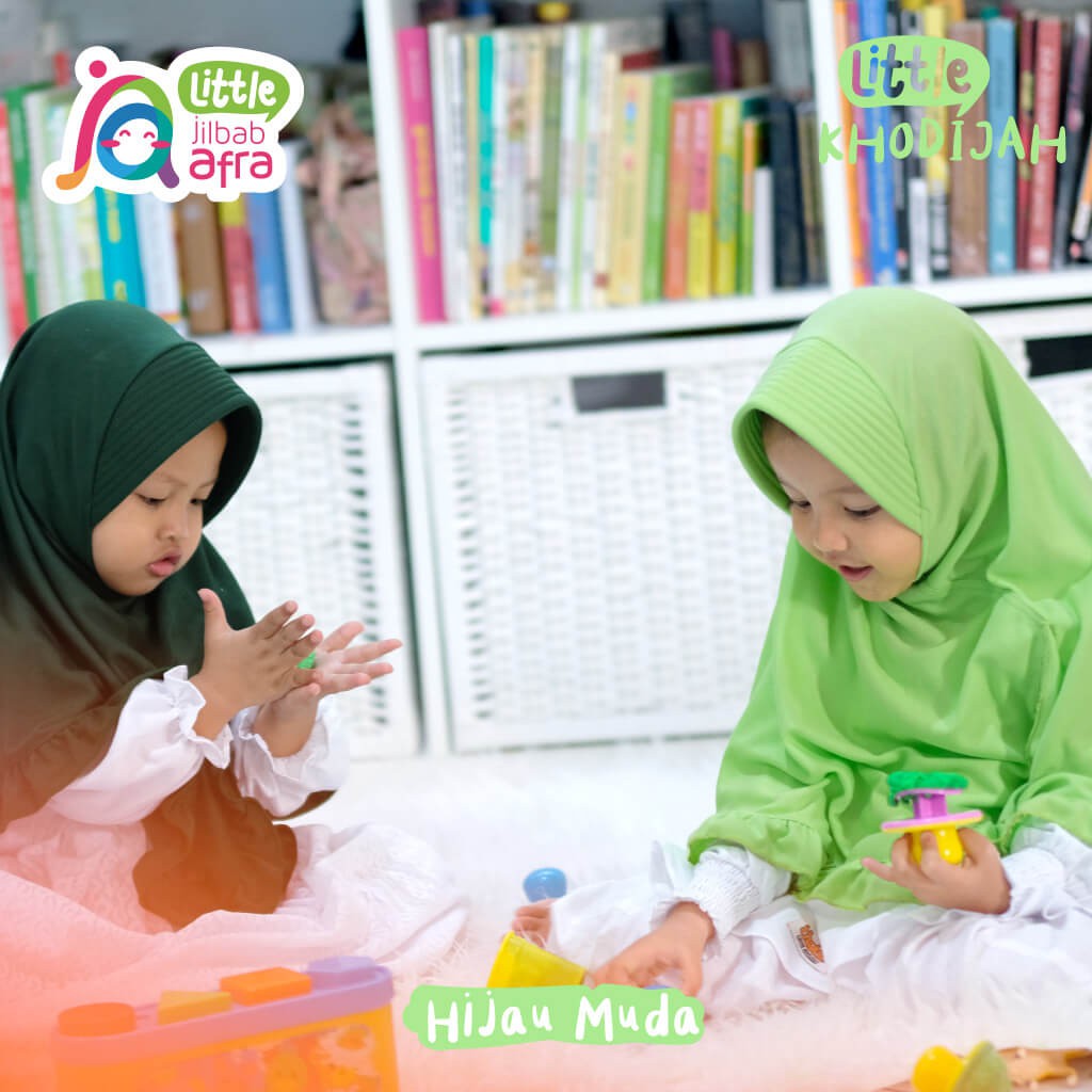 Jilbab Instan Anak Little Khodijah Hijau Muda - Little Jilbab Afra - Bahan Kaos, Adem &amp; Lembut