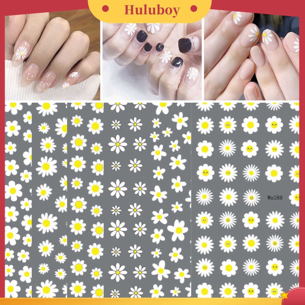 Huluboy Huluboy♡ Stiker Kuku 3D Motif Bunga Matahari Warna Putih Kuning Untuk Wanita