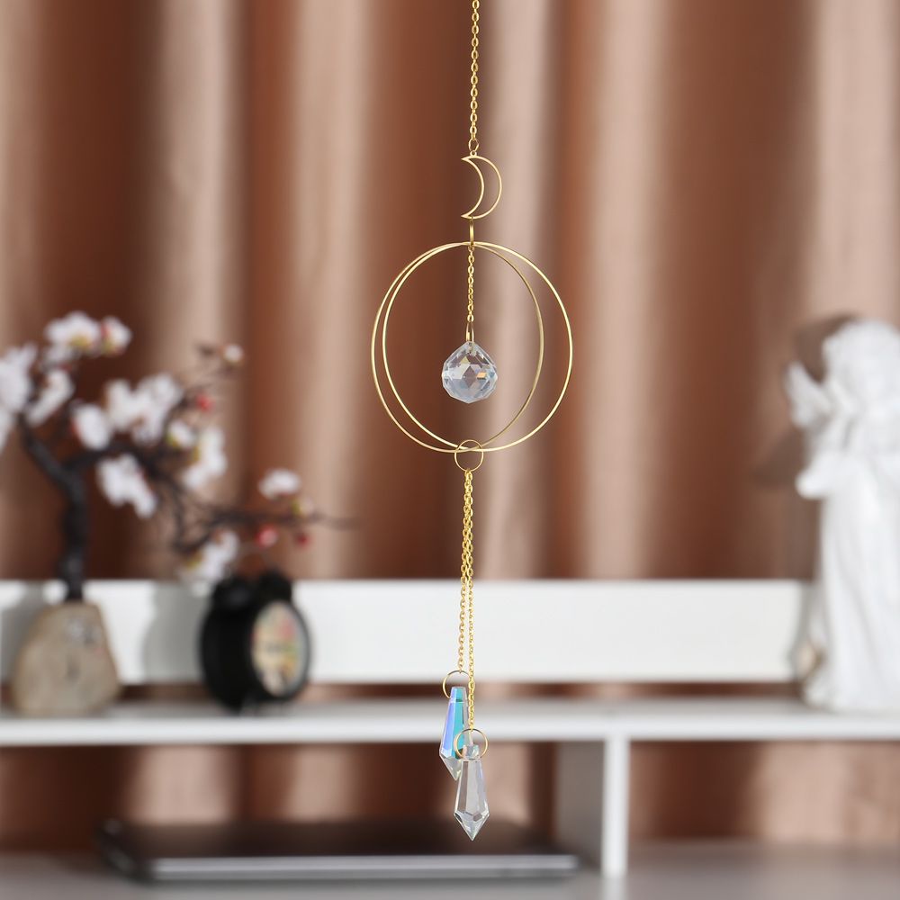 SUYOU Chakra Crystal Suncatcher Car Decor Hanging Prism Ornament Moon Ring Office Garden Pendant Wind Chime Patio Home Window Sun Catcher