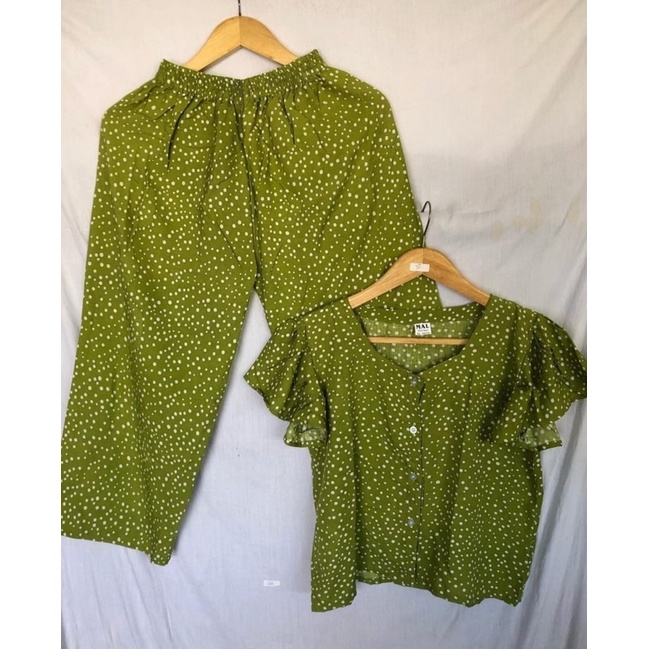 TERMURAH DI SHOPEE! SET CACA BUSUI-Hijau polka