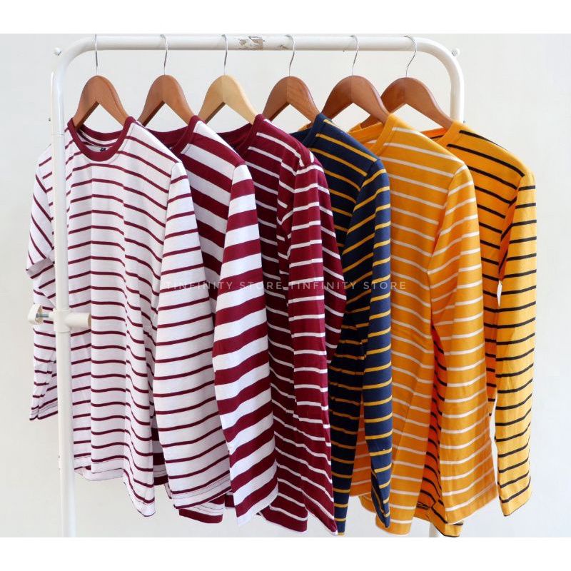 Kaos Salur Stripe Garis Pria Wanita Lengan Panjang