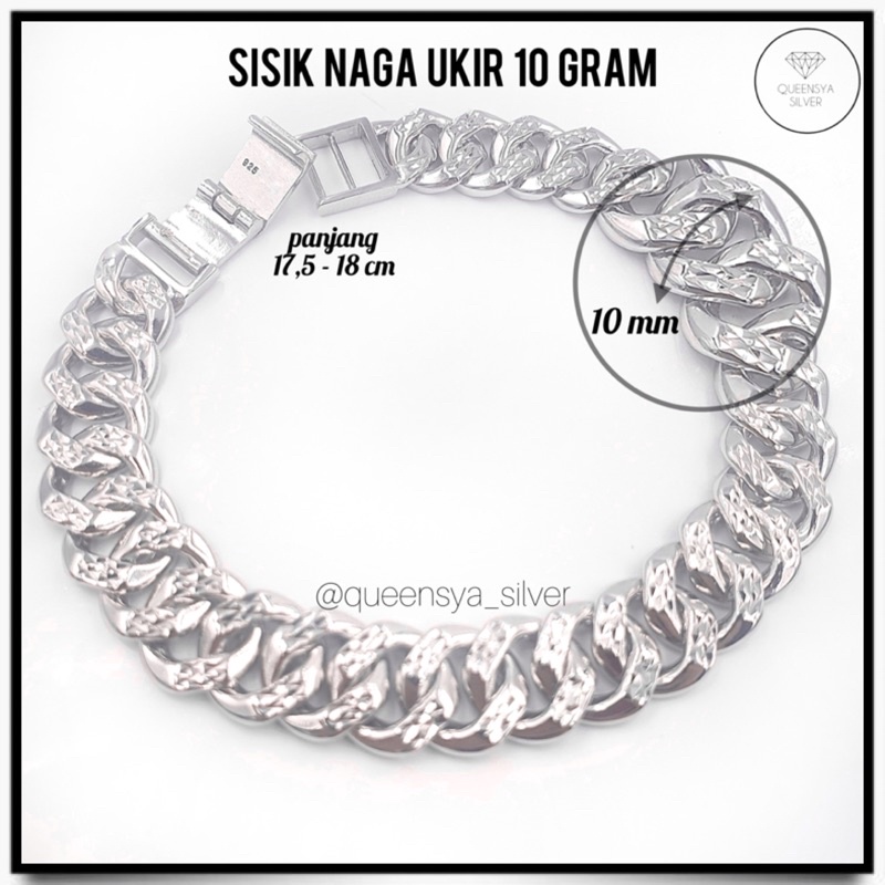 Gelang Pria Wanita Sisik Naga Korea Ukir | Asli Silver 925 Lapis Mas Putih | Fashion Perhiasan Perak