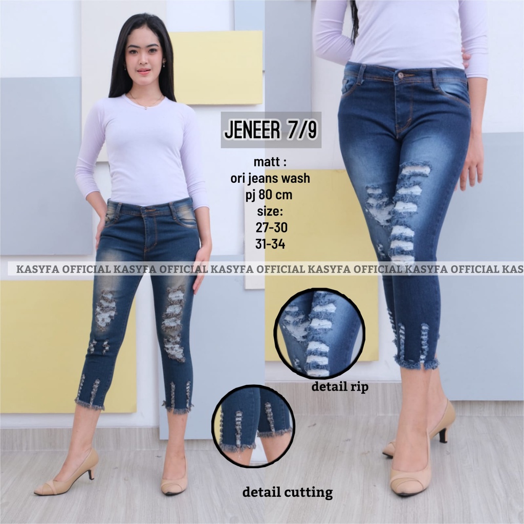 JENNER JEANS 7/9 WANITA SOBEK // CELANA JEANS RIPPED WANITA 7/9