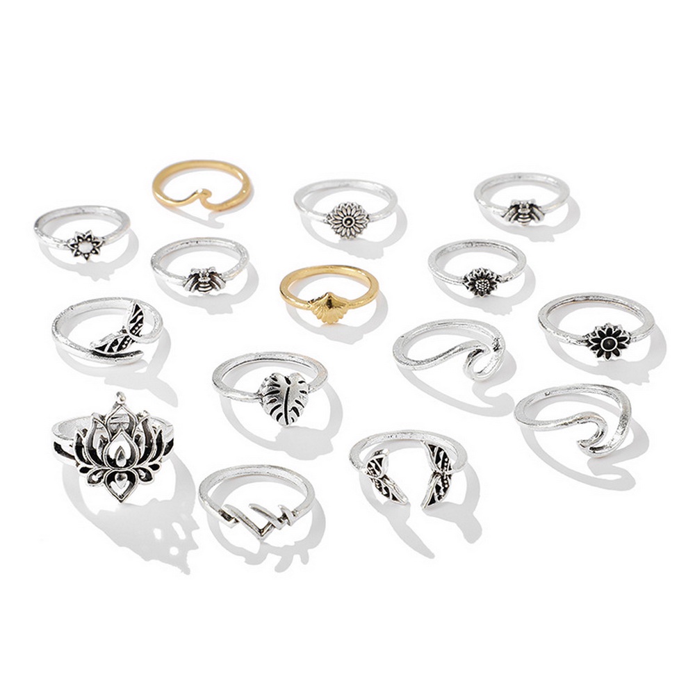 15pcs / Set Cincin Aneka Desain Gaya Bohemian Untuk Wanita