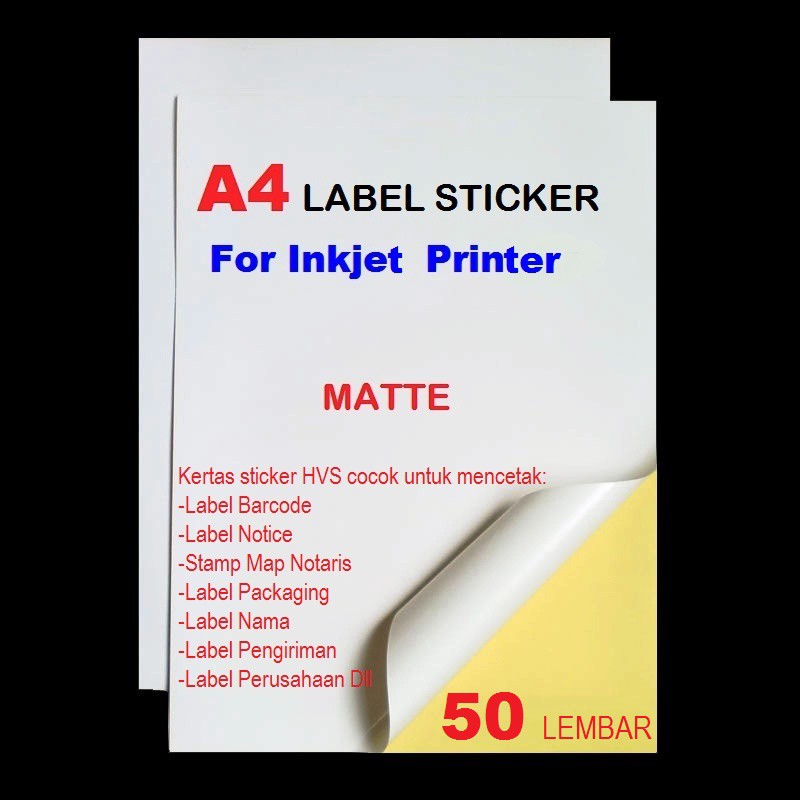 

A4 Kertas Sticker For Inkjek Printer Isi 50 Lembar
