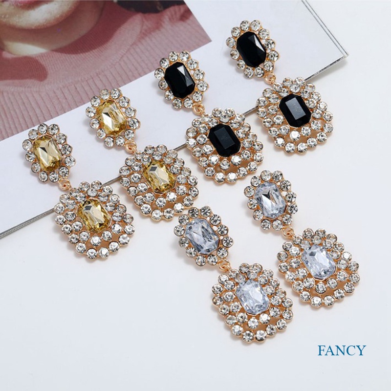 Anting Gantung Panjang Model Geometri Bahan Alloy Anti Karat Untuk Wanita