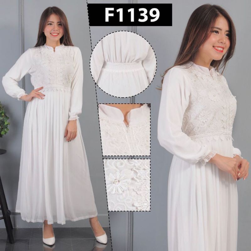 Gamis Putih Wanita Gamis Putih Pesta Gamis Putih Plisket Gamis Kombinasi Brokat