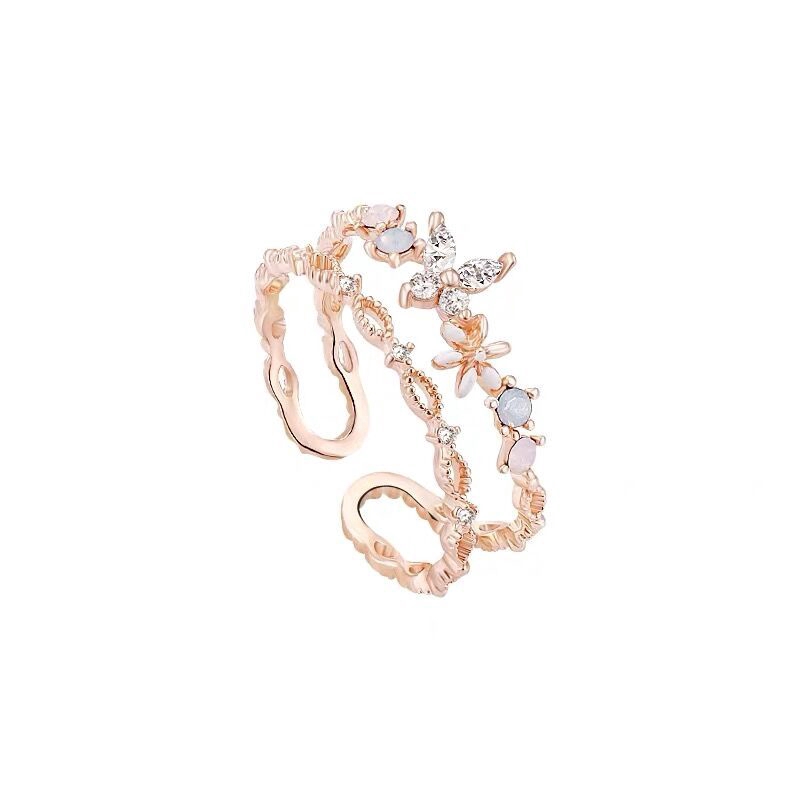 Cincin Model Terbuka Adjustable Warna Rose Gold Dengan Zircon Untuk Wanita