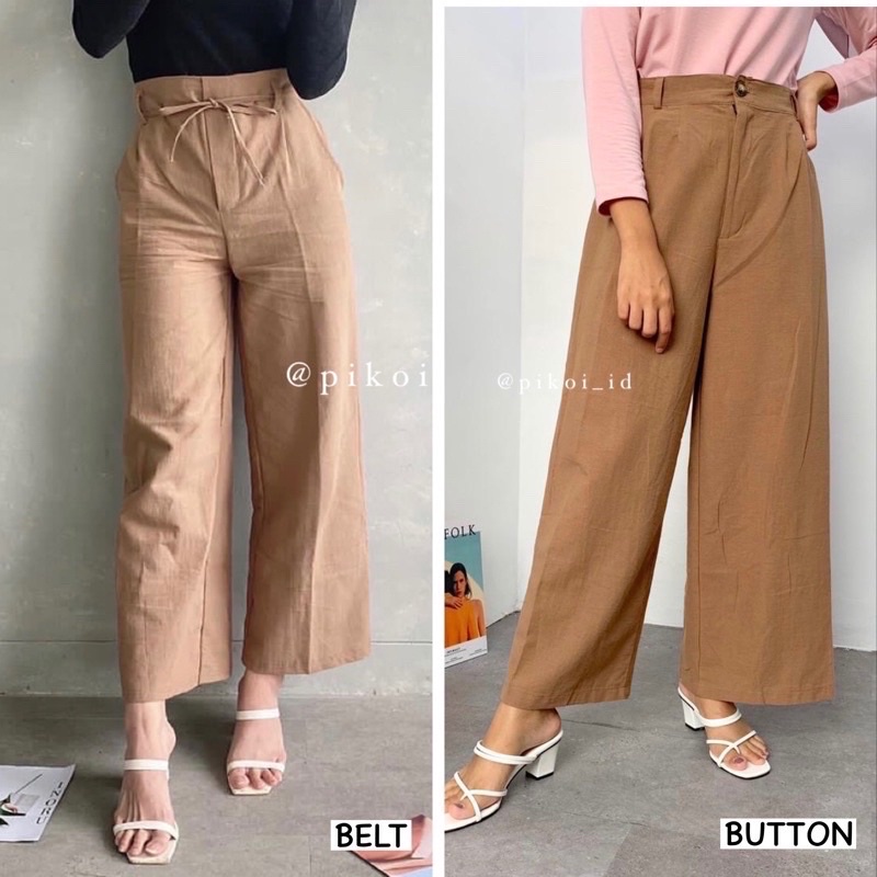 Celana Linen Highwaist / Kulot panjang katun linen wanita / linen Pants / celana putih hitam kece