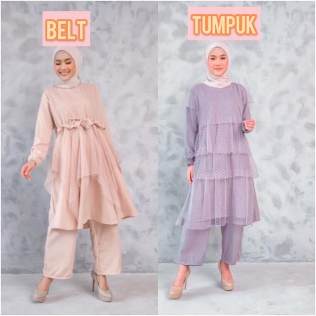 ONE SET TUNIK HALWA TILE POLOS / SETELAN TILE / ONE SET TUTU / ONE SET TILE DOTTY
