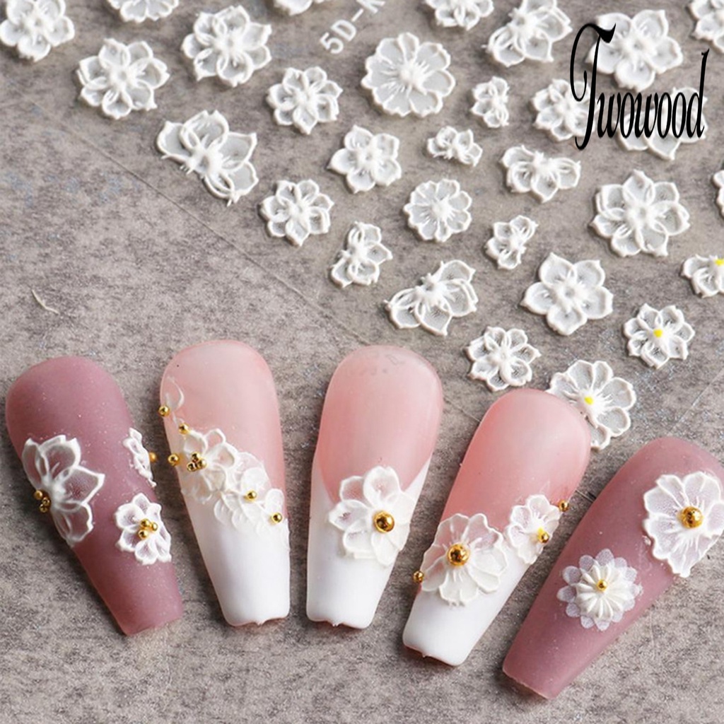 1 Lembar Stiker Kuku Motif Bunga Timbul 5D Tahan Air Untuk Manicure