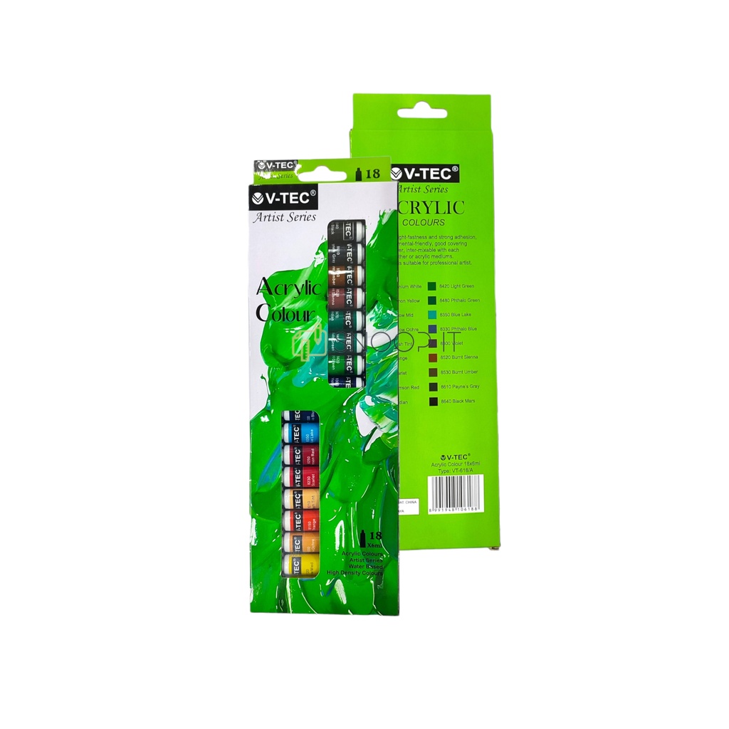 

H7Y Cat Akrilik V-TEC VT-618/A Acrylic Colours 18 Warna x 6 ML - Set SHSNP