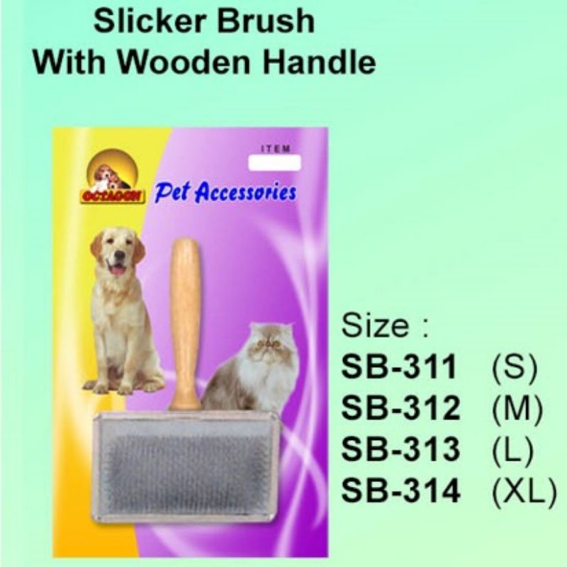 Sisir Slicker Brush With Wooden Handle Octagon SB Series Slicker Brush Anjing Kucing